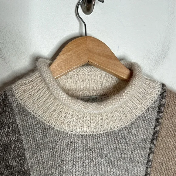New Orvis Vintage Mohair Patchwork Neutrals Oversized Sweater Size M